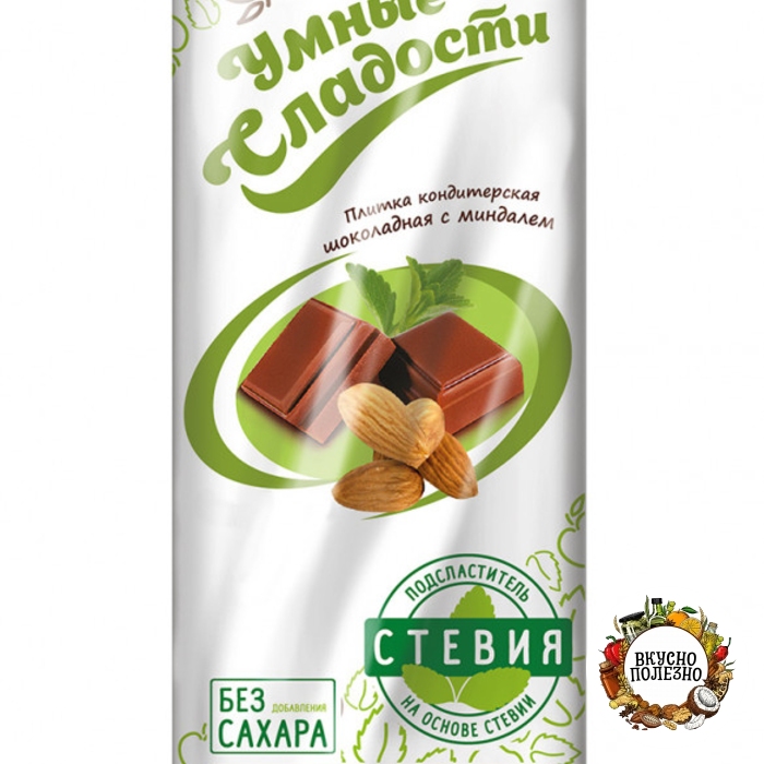 Плитка кондитерская Умные сладости б/с 90г с миндалем